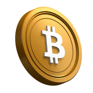 Élément visuel de la section héros représentant une pièce Bitcoin BTC en position inclinée